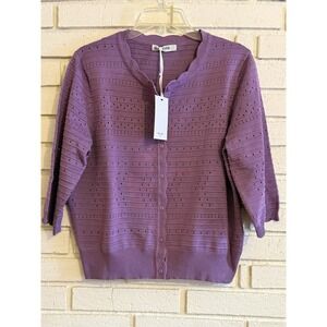 Grace Karin Purple Cardigan Button Front Lightweight Knit Short Sl Sweater Sz Lg
